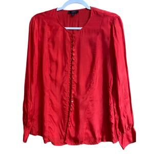 J. Crew Women's Blouse Button Up Size 8 Red Long Sleeve Holiday Career Shirt